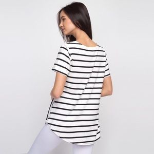 Striped white and black short sleeve tunic top
